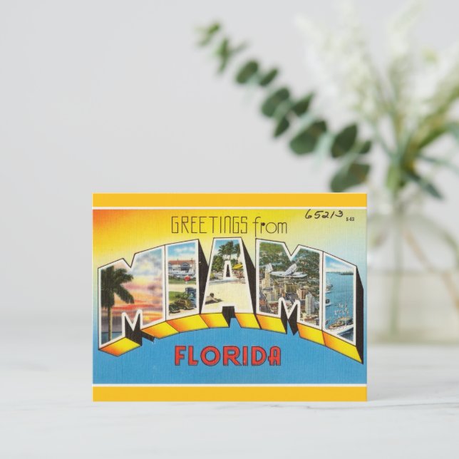 Retro Miami Florida. Postkarte (Stehend Vorderseite)