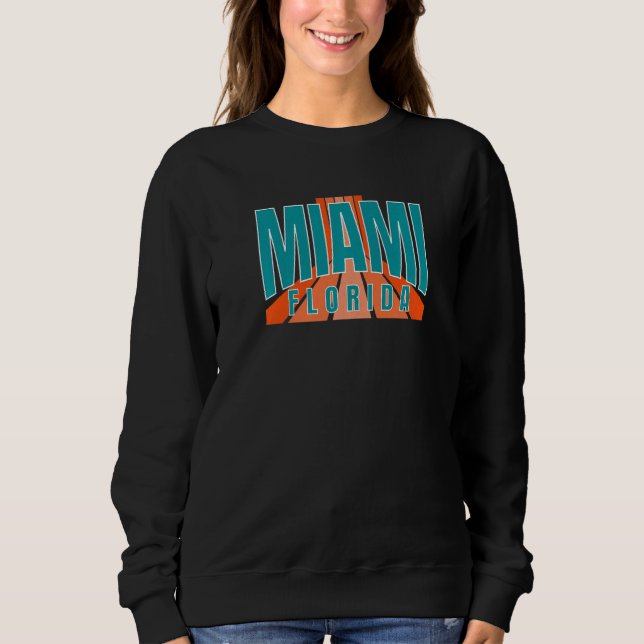 Retro Miami OrangeBlue-Teal Cool Miami FL Striped  Sweatshirt (Vorderseite)