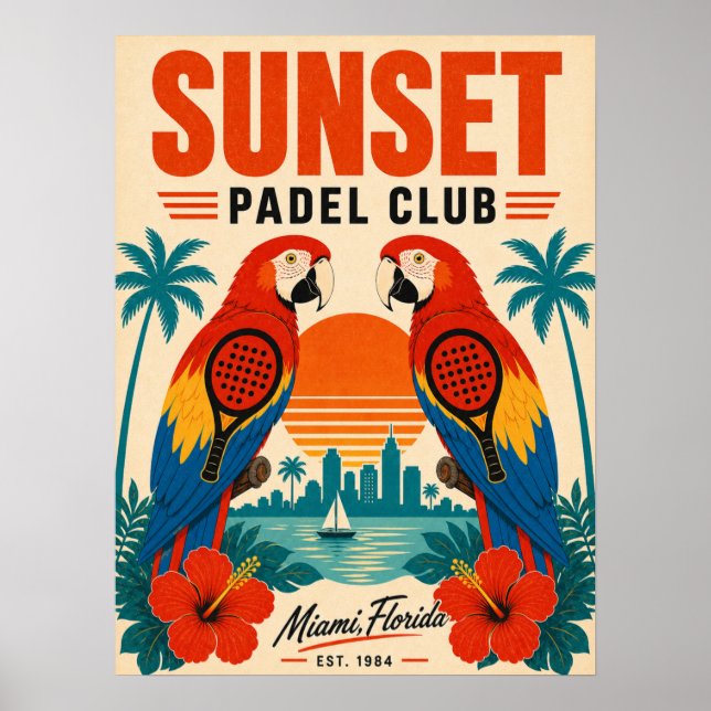 Retro Miami Sunset Padel Club Kunstposter Poster (Vorne)