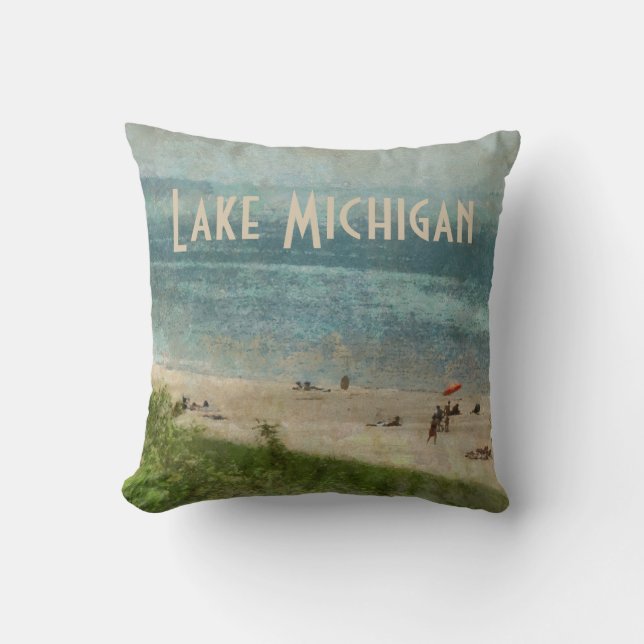 Retro Michigansee-Küstenlinie-Strand-Wurfs-Kissen Kissen (Vorderseite)