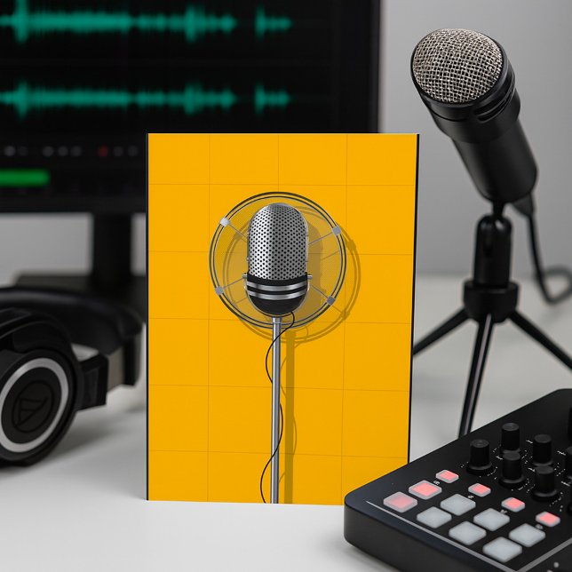 Retro Microphone on Bold Yellow Einladung (Von Creator hochgeladen)