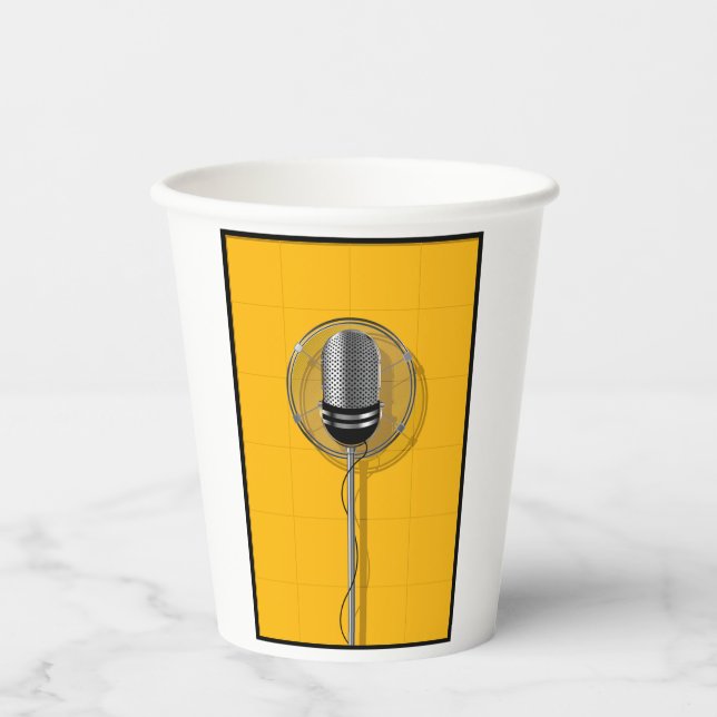 Retro Microphone on Bold Yellow Pappbecher (Vorderseite)