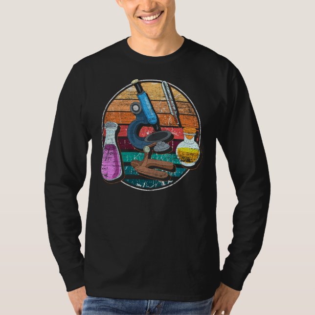 Retro Microscope Biologe Geek Science Laboratory T-Shirt (Vorderseite)
