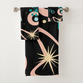 Retro Mid Century Abstract Pattern Teal And Coral Badhandtuch Set