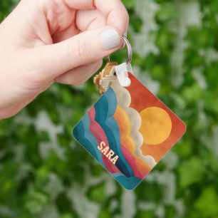 Retro-Mid-Century-Abstrakter-Sonnenuntergangs-Wolk Schlüsselanhänger