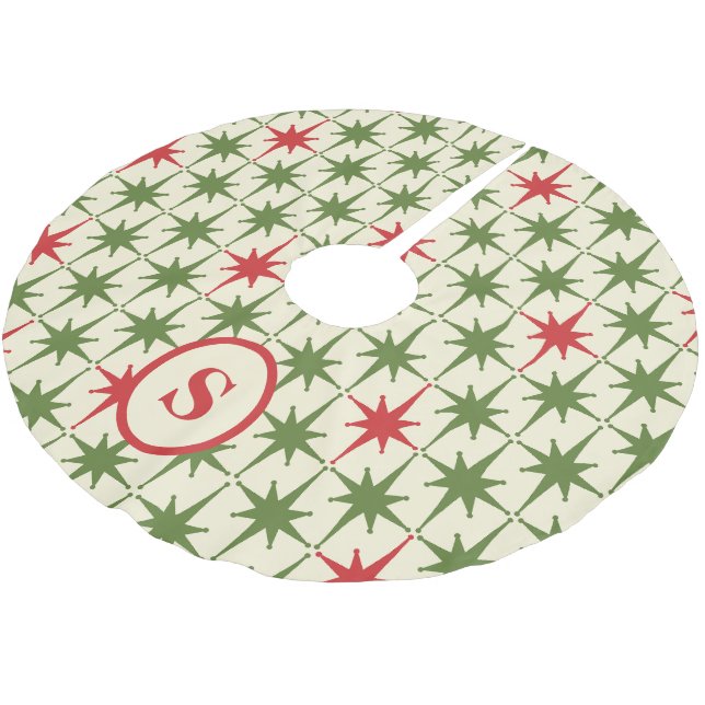 Retro-Mid-Century-Atom-Christstern-Initiale Polyester Weihnachtsbaumdecke (Schrägansicht)