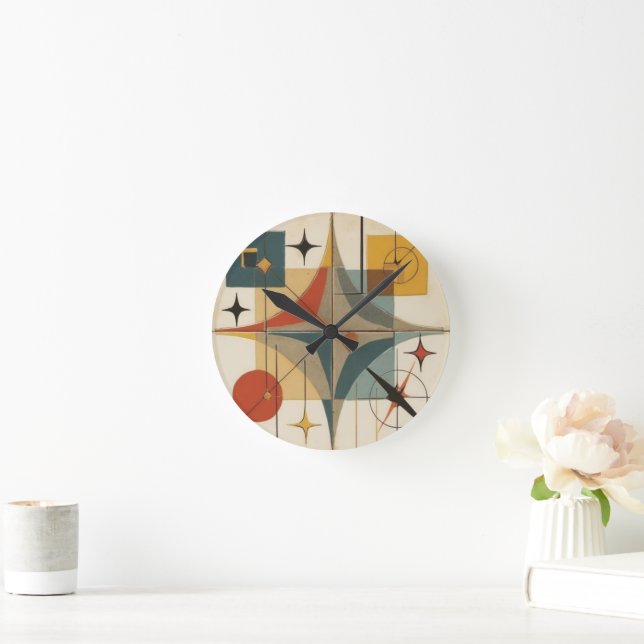 Retro-Mid-Century-Atom-Geometrisches Muster Runde Wanduhr (Zuhause)