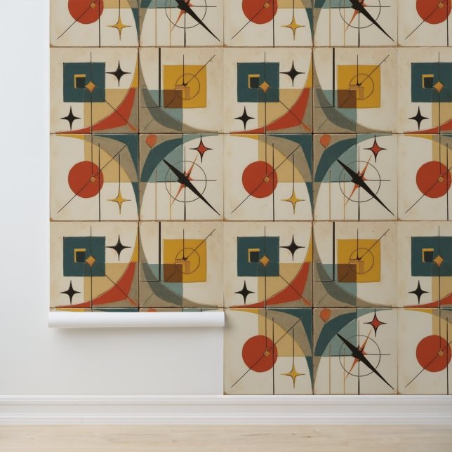 Retro-Mid-Century-Atom-Geometrisches Muster Tapete (Anwendung)