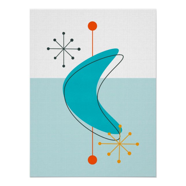 Retro Mid Century Atomic Space Age 22 Blue Poster (Vorderseite)