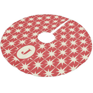 Retro-Mid-Century-Atomsterne-Muster Rot Anfangsbuc Polyester Weihnachtsbaumdecke