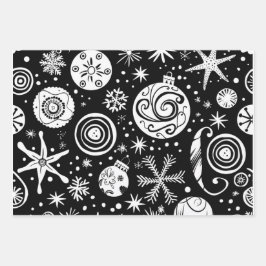 Retro Mid-Century Black & White Ornament Geschenkpapier Set