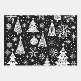 Retro Mid-Century Black & White Ornament Pattern Geschenkpapier Set