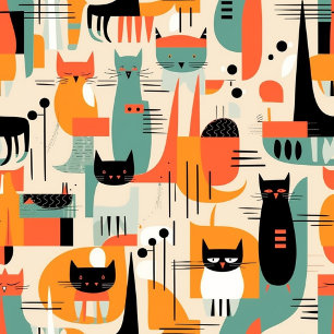 Retro Mid Century Cat Illustration Geschenkpapier Set