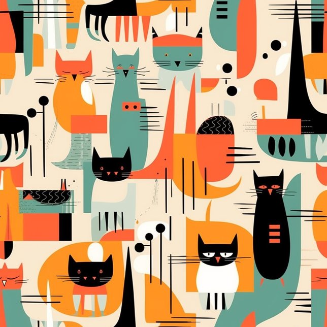 Retro Mid Century Cat Illustration Geschenkpapier Set (Von Creator hochgeladen)