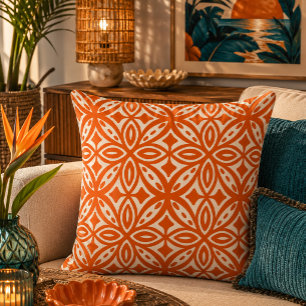 Retro-Mid-Century-Hawaiian-Tapa-Muster Orange Kissen