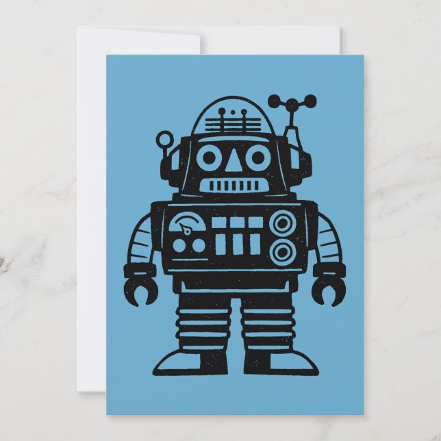 Retro-Mid-Century-inspirierter Roboter Einladung (Vorderseite)