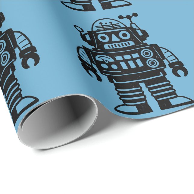 Retro-Mid-Century-inspirierter Roboter Geschenkpapier (Rolleneckpunkt)