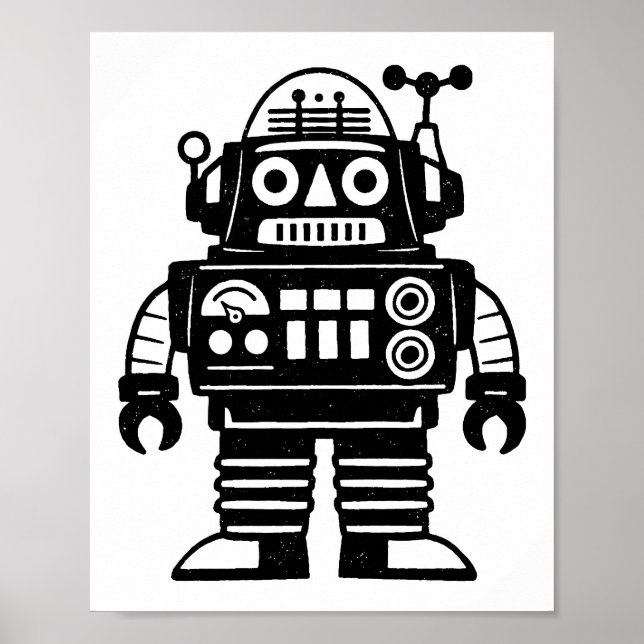 Retro-Mid-Century-inspirierter Roboter Poster (Vorne)