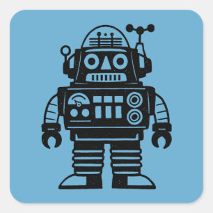 Retro-Mid-Century-inspirierter Roboter Quadratischer Aufkleber