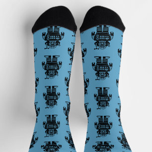 Retro-Mid-Century-inspiriertes Roboter-Muster Socken