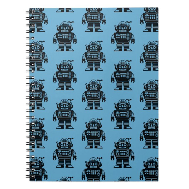 Retro-Mid-Century-inspiriertes Robotermuster Notizblock (Vorderseite)
