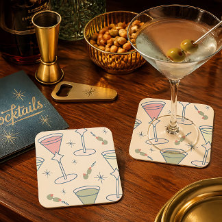 Retro-Mid-Century-Martini Rechteckiger Pappuntersetzer