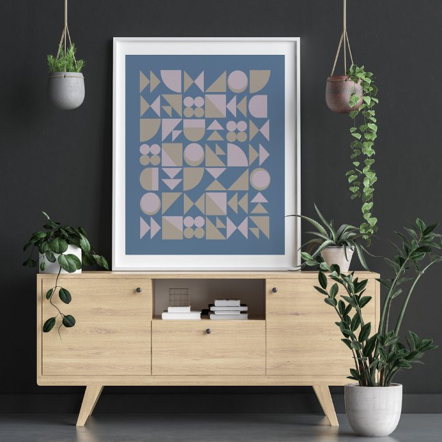 Retro Mid Century Mod geometrische Formen Blau Poster (Von Creator hochgeladen)