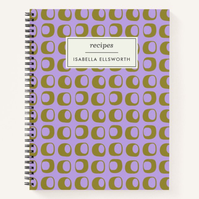 Retro Mid Century Mod Pattern Lavendel Rezept Notizbuch (Vorderseite)