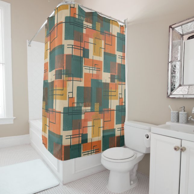 Retro-Mid-Century-Modern-Abstraktes Muster  Duschvorhang (Beispiel)