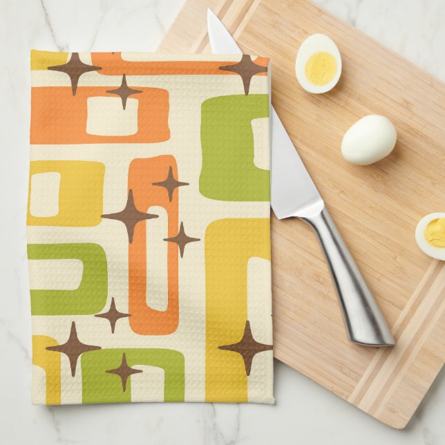 Retro-Mid-Century-Modern-Abstraktes Muster Geschirrtuch (Viertel Falte)