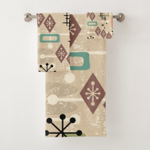 Retro-Mid-Century-Modern-Atom-Abstrakt Badhandtuch Set