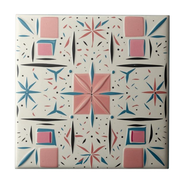 Retro-Mid-Century-Modern-Atomares-Geometrisches-Mu Fliese (Vorderseite)
