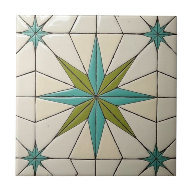 Retro Mid Century Modern Atomic Geometric Pattern Fliese (Vorderseite)