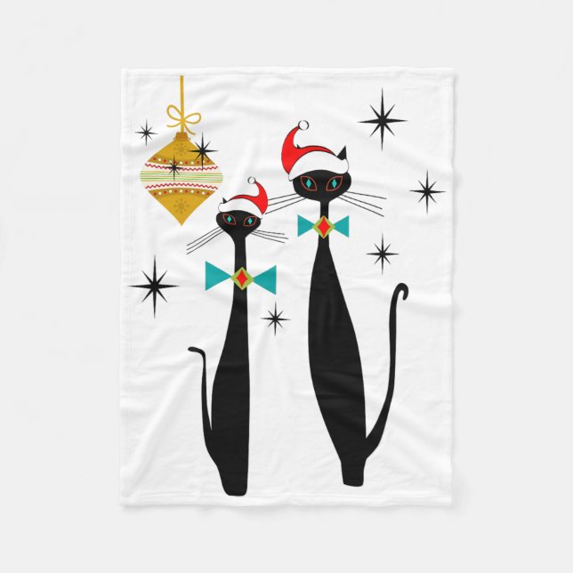 Retro Mid Century Modern Cool Cat Christmas  Fleecedecke (Vorderseite)