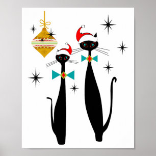 Retro Mid Century Modern Cooler Kater Weihnachten Poster