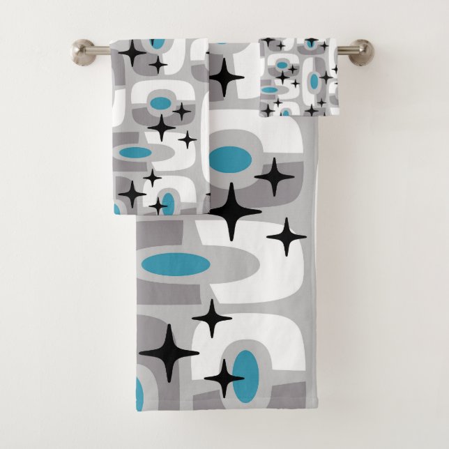 Retro Mid Century Modern Cosmic Abstract Pattern Badhandtuch Set (Insitu)