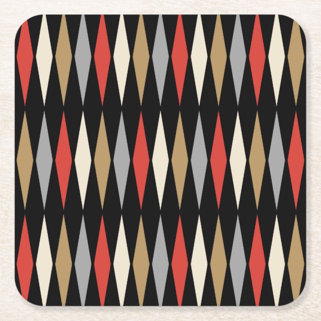 Retro-Mid-Century-Modern-Diamantmuster Rechteckiger Pappuntersetzer (Vorderseite)