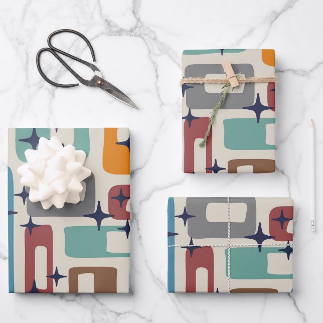 Retro Mid Century Modern Geschenkpapier Set (Vorderseite)