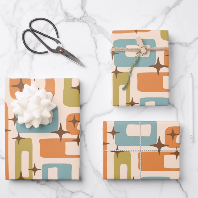 Retro Mid Century Modern Geschenkpapier Set (Vorderseite)