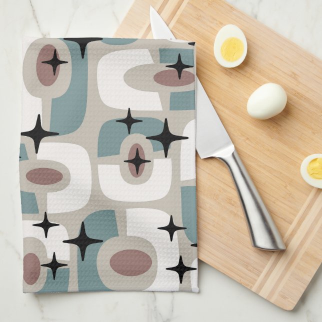 Retro-Mid-Century-Modern-Kosmik-Abstraktes-Muster Geschirrtuch (Viertel Falte)