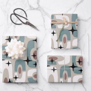 Retro-Mid-Century-Modern-Kosmisches-Abstraktes-Mus Geschenkpapier Set