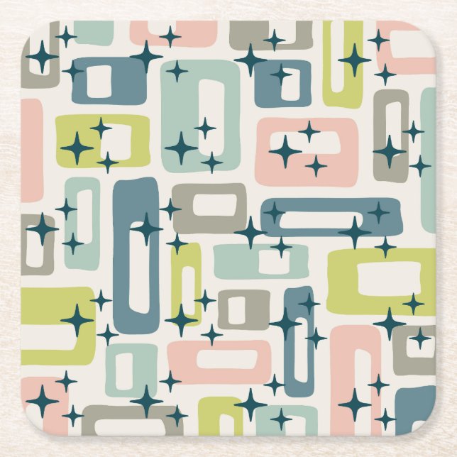 Retro Mid Century Modern Rechteckiger Pappuntersetzer (Vorderseite)