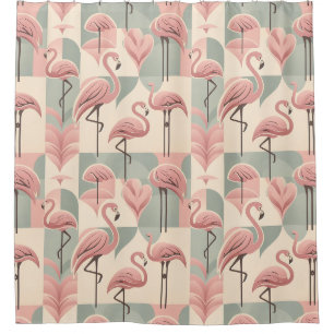 Retro-Mid-Century-Modern-Rosa-Flamingos Duschvorhang