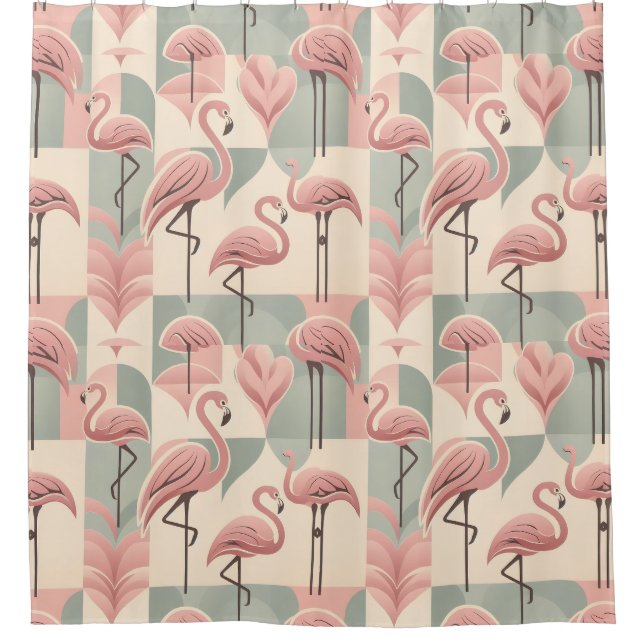 Retro-Mid-Century-Modern-Rosa-Flamingos Duschvorhang (Vorderseite)