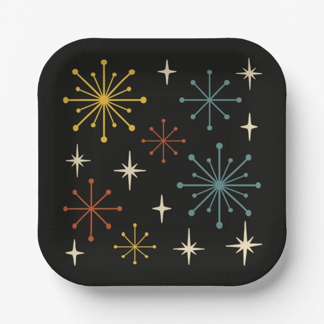 Retro Mid Century Modern Starburst Pattern Pappteller (Vorderseite)