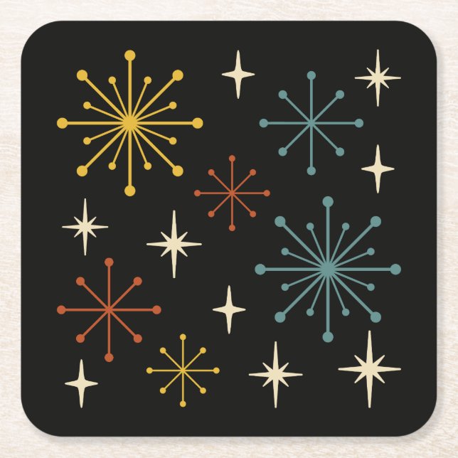 Retro Mid Century Modern Starburst Pattern Rechteckiger Pappuntersetzer (Vorderseite)