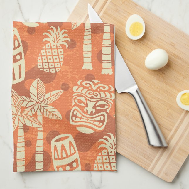 Retro-Mid-Century-Modern-Tiki-Muster Geschirrtuch (Viertel Falte)