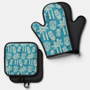 Retro-Mid-Century-Modern-Tiki-Muster Ofenhandschuh & Topflappen-Set