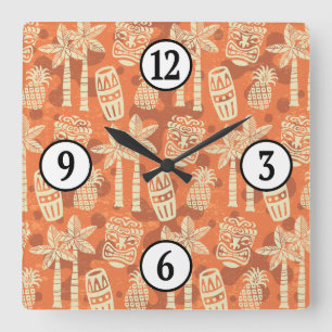 Retro-Mid-Century-Modern-Tiki-Muster Quadratische Wanduhr