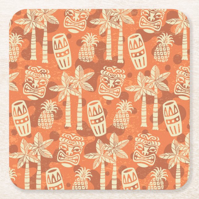 Retro-Mid-Century-Modern-Tiki-Muster Rechteckiger Pappuntersetzer (Vorderseite)